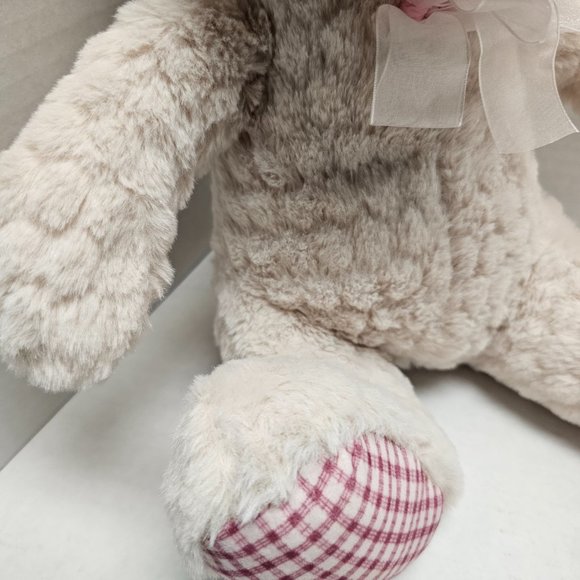 Gitzy Plush Gingham Stuffed Animal Cream Bunny Rabbit with Bow Toy Decor - Picture 12 of 14